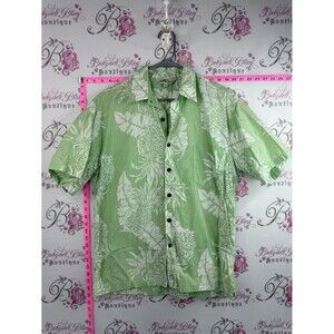 Aloha days T-shirt top Casual Green Floral Camp-Collar Button-Down Shirt